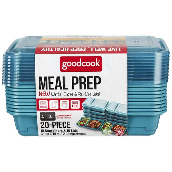 Meal Prep Rectangle 2-Compartment 10-Piece, Teal, Made without BPA
