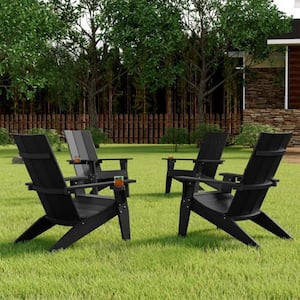 Black Weather Resistant Plastic Outdoor Patio Adirondack Chair with Cup Holder (set of 4)