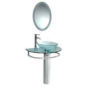 Attrazione Vessel Sink in Frosted Glass with Stand in Chrome and Frosted Edge Mirror (Faucet Not Included)