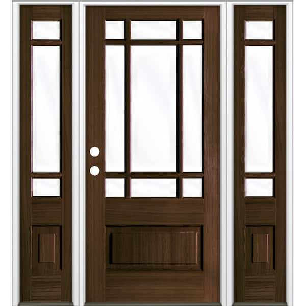 36 in. x 80 in. 3/4 Prairie-Lite Black Stain Right Hand Hemlock Prehung Front Door Double Sidelite