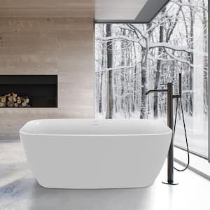 MUTE 59 in. Rectangle Acrylic Flatbottom Freestanding Non-Whirlpool Soaking Bathtub with Polished Chrome Drain in White