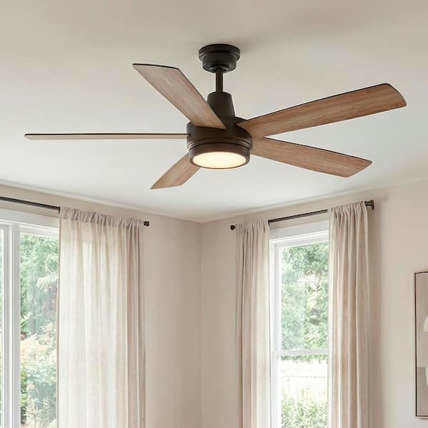 Fanelee 54 in. White Color Changing LED Bronze Smart Ceiling Fan with Light Kit and Remote Powered by Hubspace