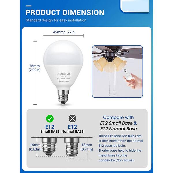 YANSUN 40-Watt Equivalent Non-Dimmable Global LED Light Bulb E12 Base in Daylight White H-FZXP06603DGU24-2 - The Home Depot