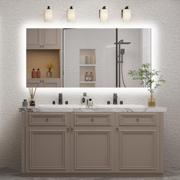 60 in. W x 28 in. H Rectangular Frameless Super Bright Backlit LED Anti-Fog Tempered Glass Wall Bathroom Vanity Mirror