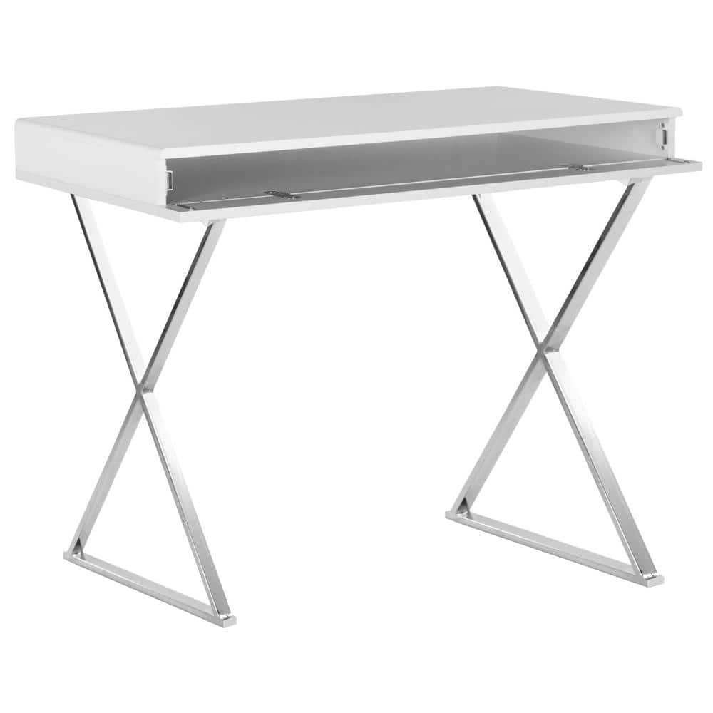 Elegant Transitional 39'' White Lacquered Home Office Desk with Drawer