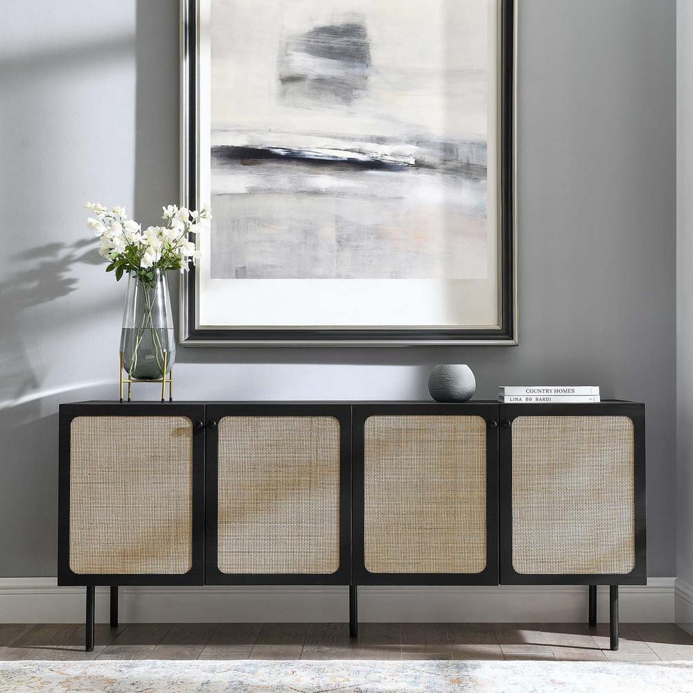 Chaucer Black Rattan Weave 69.5" Sideboard