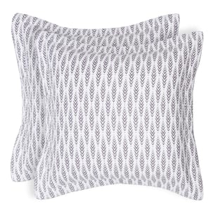 Melina Grey, White Leaf Pattern Quilted Cotton Euro Sham (Set of 2)