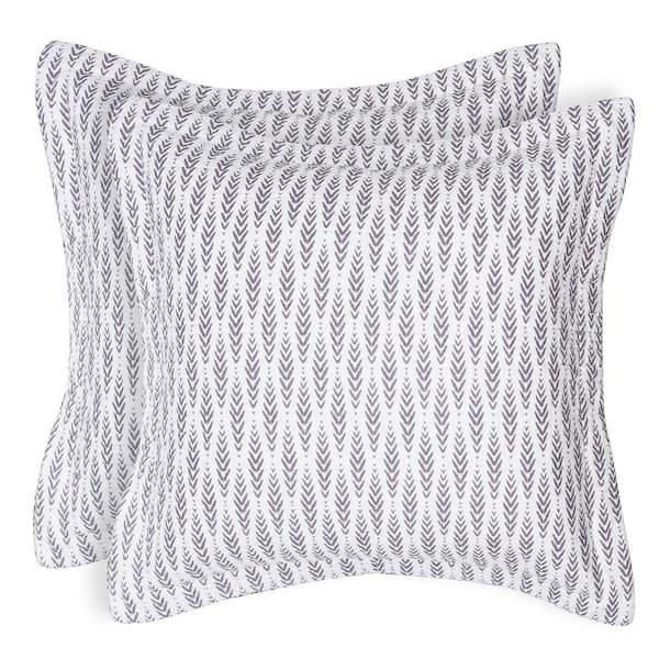 LEVTEX HOME Melina Grey, White Leaf Pattern Quilted Cotton Euro Sham (Set of 2)