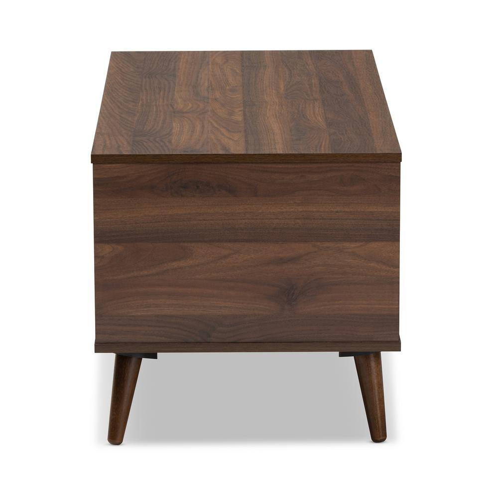 Linas Mid-Century Walnut Wood Coffee Table with Shelves