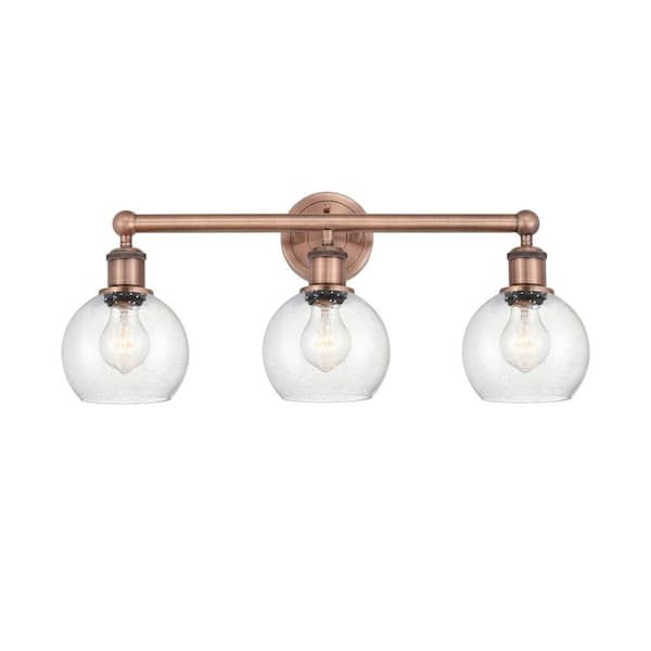 Athens 24 in. 3-Light Antique Copper Vanity Light with Glass Shade