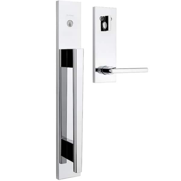 Caerus Polished Chrome Single Cylinder Keyed Entry Door Handleset featuring Kwik Slide Technology