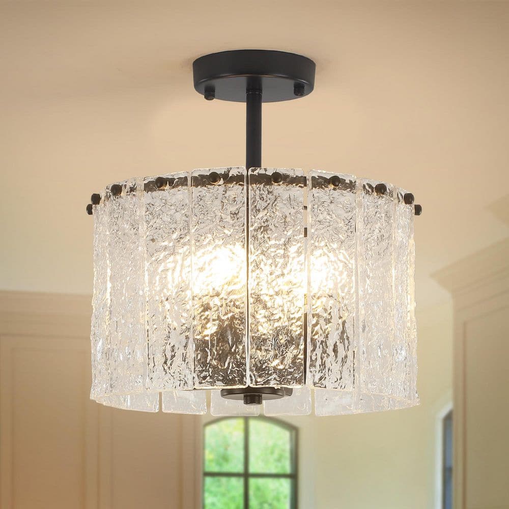 12.4 in. 4-Light Black Modern Semi-Flush Mount Light Ceiling Light Fixture with Glass Shade price history on PriceWatchPro