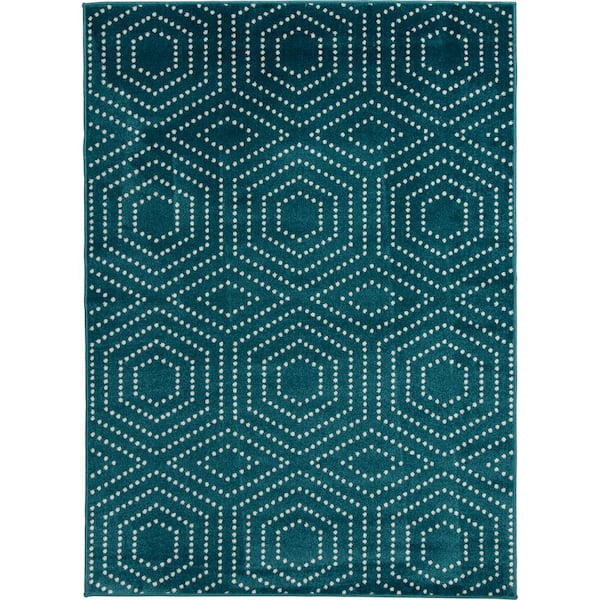 LOOMAKNOTI Tecopa Valeria Teal 7 ft. 10 in. x 9 ft. 10 in. Geometric Polypropylene Indoor/Outdoor Area Rug