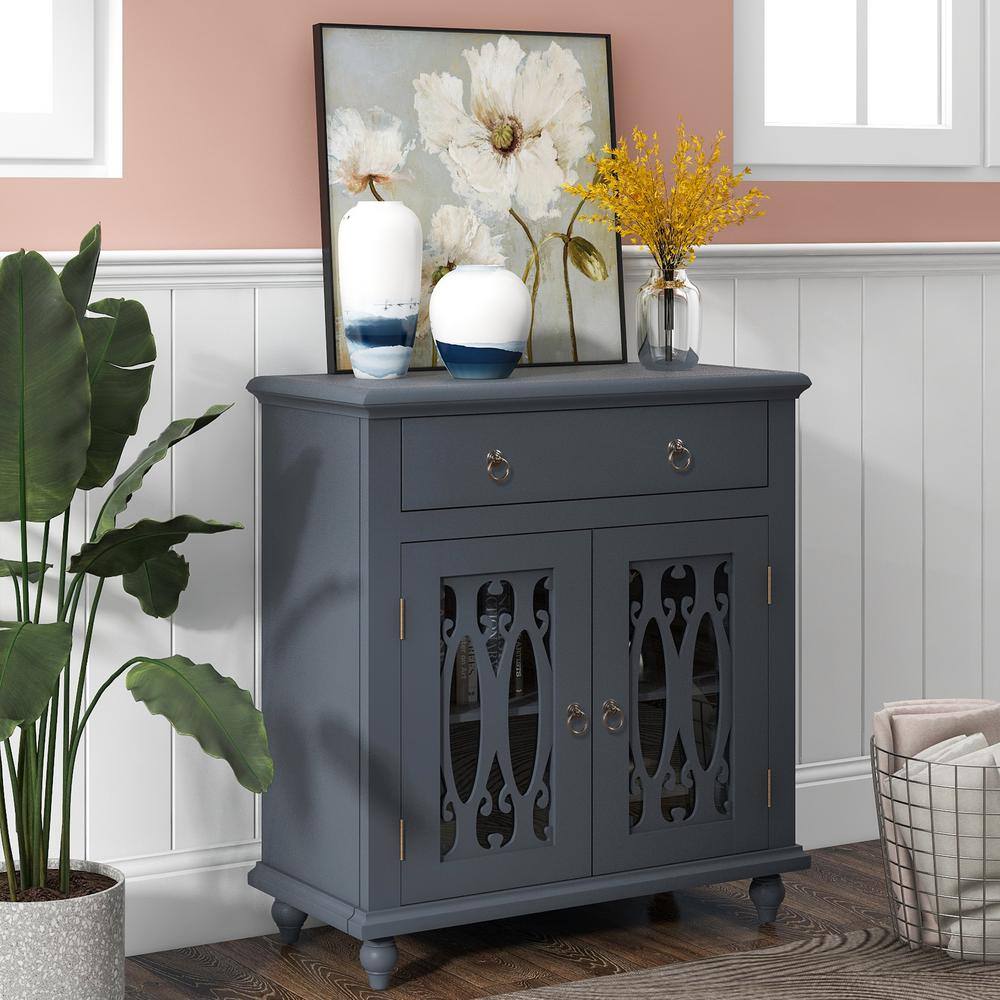 GODEER Blue Wood Accent Buffet Sideboard Storage Cabinet with Doors and ...