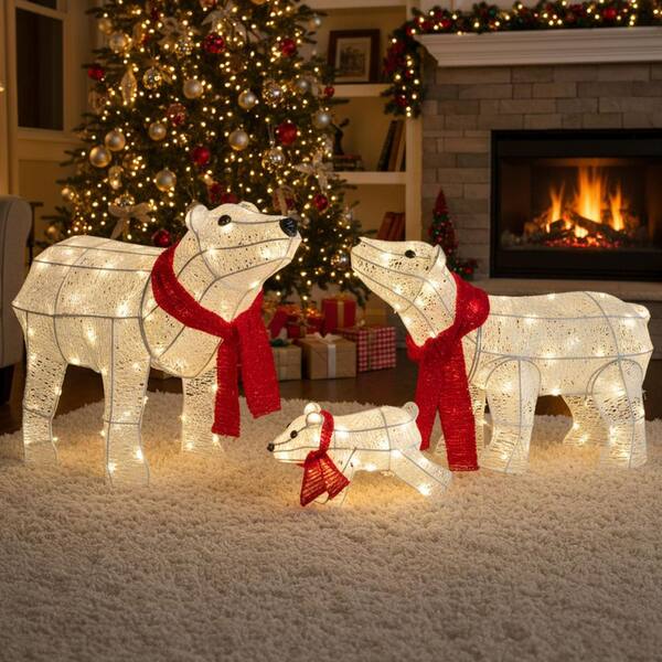 Karl home 3-Piece 19 in. Lighted Polar Bear Family Christmas