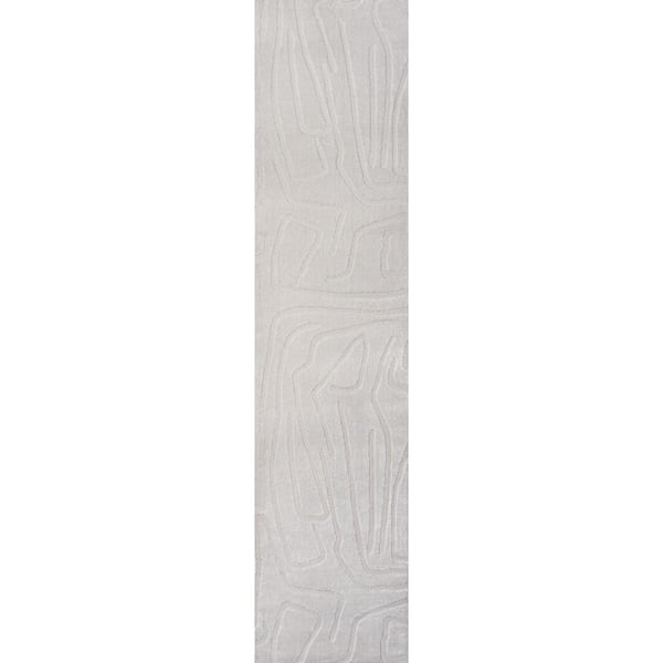 Alcina Modern Scandinavian Graphic Lines High-Low White/Cream 2 ft. x 8 ft. Runner Rug
