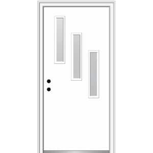 Davina 30 in. x 80 in. Right-Hand Inswing 3-Lite Frosted Glass Primed Fiberglass Prehung Front Door on 4-9/16 in. Frame