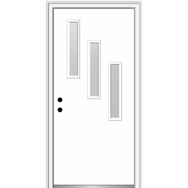 MMI DOOR Davina 32 in. x 80 in. Right-Hand Inswing 3-Lite Frosted Glass Primed Fiberglass Prehung Front Door on 4-9/16 in. Frame