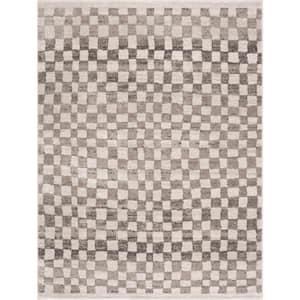 Benjy 7 ft. X 9 ft. Cream, Beige, Tan Irregular Checkboard Square Tile Contemporary Modern Distressed Area Rug