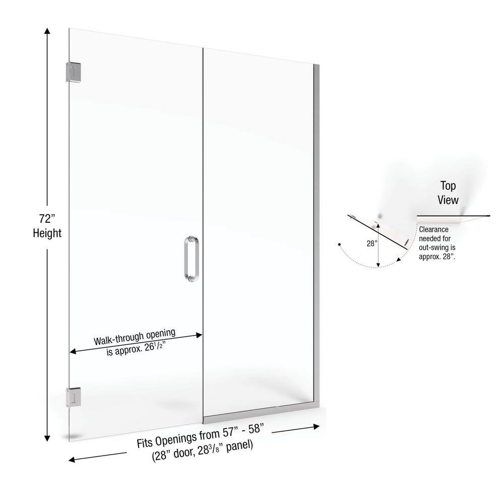 Celesta 72" High Chrome Frameless Shower Door with Clear Glass