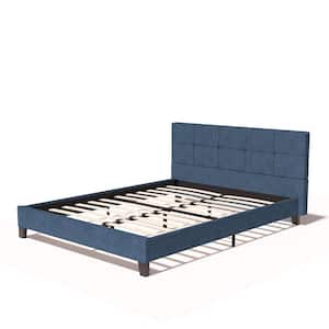 Simple Life 63 in. Queen Size Metal Frame Platform Bed with Linen Upholstered Headboard