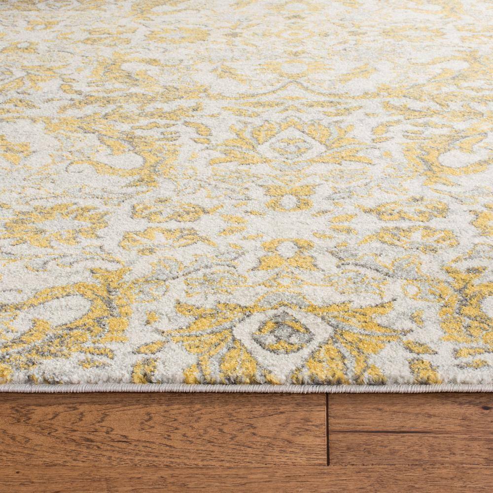 Ivory and Gold High Pile Floral Synthetic Area Rug