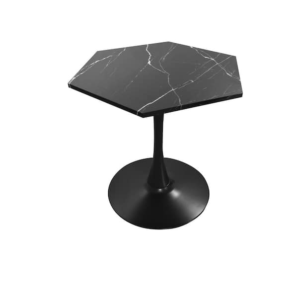 Tenleaf 31.50 in. Outdoor Coffee Table with Printed Black Marble Table Top, and Metal Base