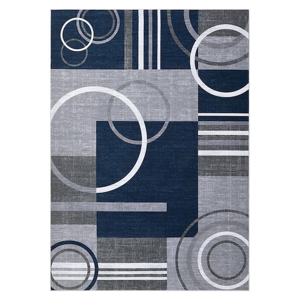 Dark Blue 4x6ft Geometric Abstract Washable Area Rug