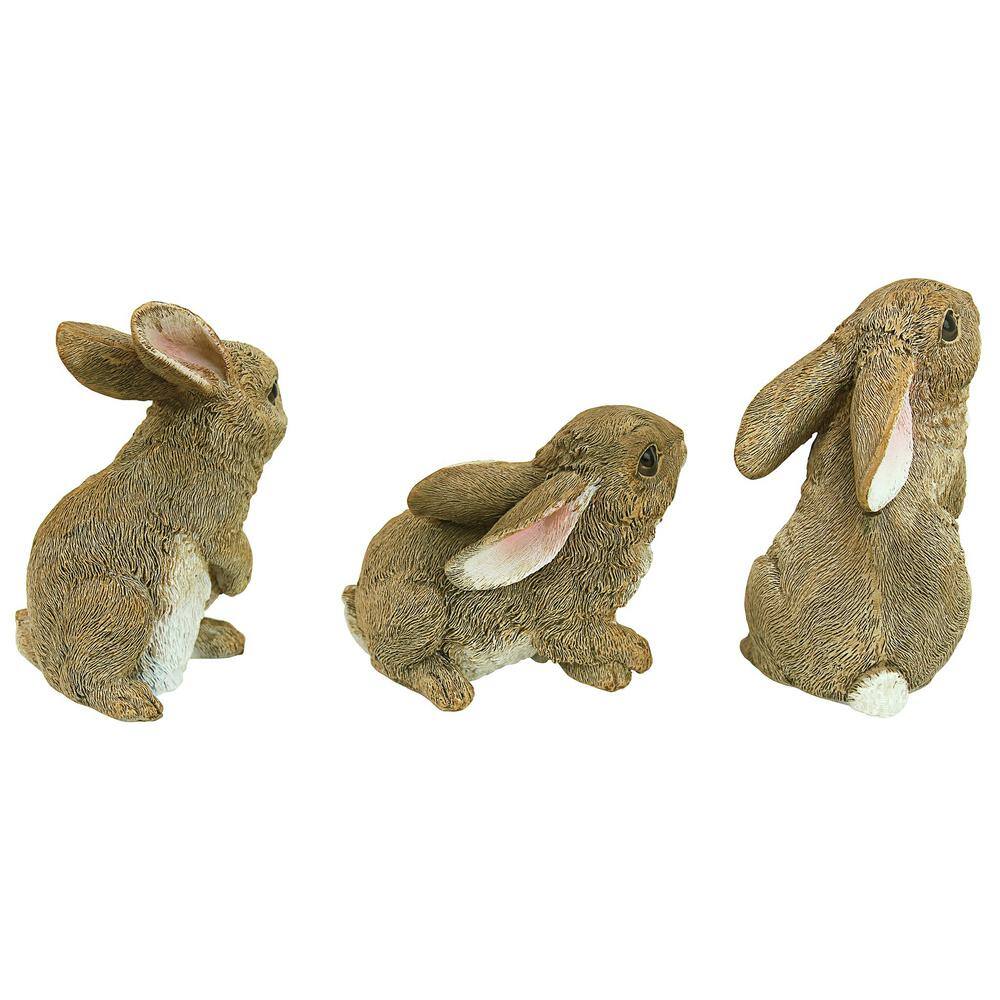Hand-Painted Brown Resin Garden Bunny Statues Set