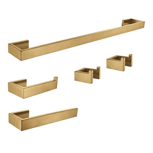 Lasdun 5-Piece Bathroom Accessory Set with 18" Towel Bar in Brushed Brass