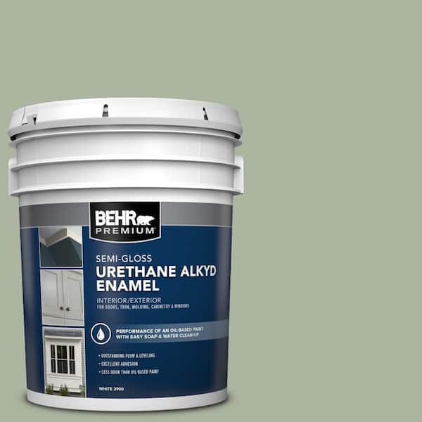 BEHR PREMIUM 5 gal. #430E-3 Laurel Mist Urethane Alkyd Semi-Gloss Enamel Interior/Exterior Paint