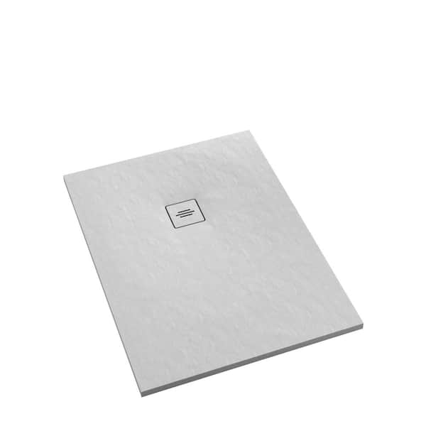 Distinct Kitchen and Bath Tytanit Curbless 48 in. L x 36 in. W Alcove Modern Composite Shower Pan Base with L/R Drain in White Stone Texture