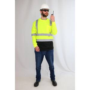 Men's X-Large High Visibility Black/Yellow ANSI Class 3 Polyester Long-Sleeve Safety Shirt with Reflective Tape