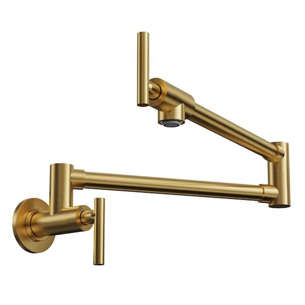 25 in. Wall-Mount Pot Filler Faucet with Dual Swing Arms in Brushed Gold