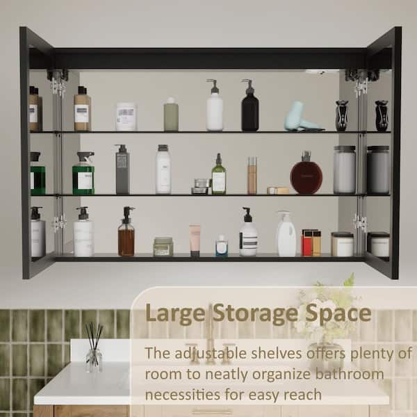 Amelia 36 in. W x 32 in. H Rectangular Aluminum Medicine Cabinet with Mirror, Adjustable Shelf, Dimmable Light, Anti-Fog