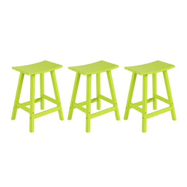 WESTIN OUTDOOR Franklin Lime 24 in. Poly HDPE Fade Resistant Outdoor Patio Saddle Seat Counter Height Bar Stool (Set of 3)