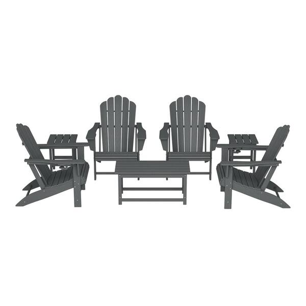 Aderson 7-Piece All Weather Fade Resistant Outdoor Plastic Adirondack Chair Patio Conversation Lounge Set in Gray