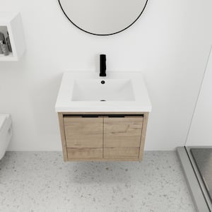 24 in. W x 18.11 in. D x 20.5 in. H Wall Mount Floating Bath Vanity in Imitative Oak with White Resin Top