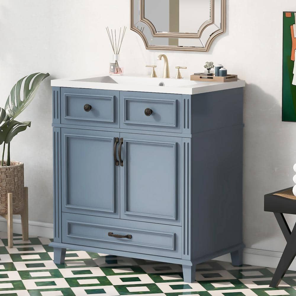 30 in. W x 18 in. D x 33 in. H Freestanding Bath Vanity in Blue with White 