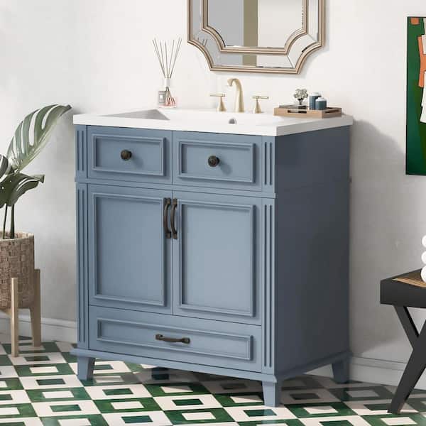 Unbranded 30 in. W x 18 in. D x 33 in. H Freestanding Bath Vanity in Blue with White Cultured Marble Top