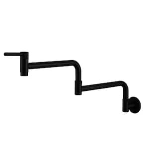 Wall Mount Pot Filler Faucet, Folding Kitchen Faucet with Stretchable Double Joint Swing Arms in Matte Black