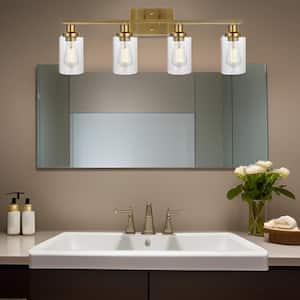 31 in. W 4-Light B Farmhouse Vanity Light Gold Lights for Vanity Mirror Wall Sconce for Bedroom, Living Room, Bathroom