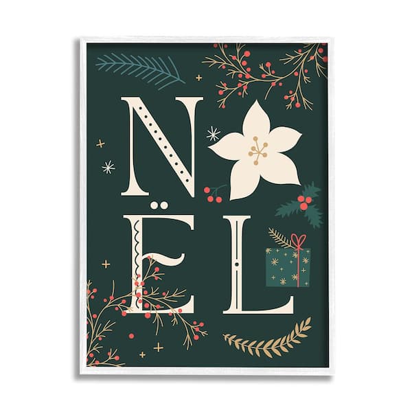 Stupell Industries Noel with Christmas Bloom by Lil' Rue 1 Piece Framed Graphic Print Nature Poster Art Print 20 in. x 16 in.