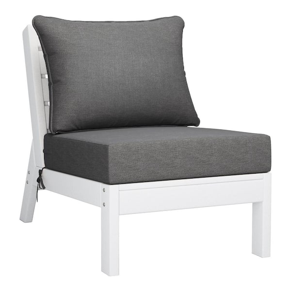 WESTIN OUTDOOR Birchwood Outdoor Patio Deep Seating HDPE Armless Lounge Chair in White with Grey Cushions