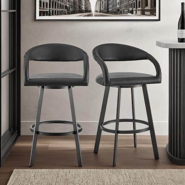 Ramona 30 in. Black Low Back Metal Bar Stool with Faux Leather Seat