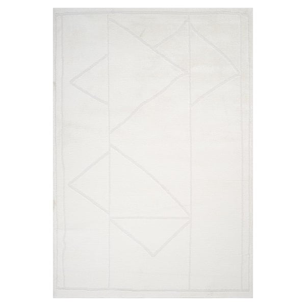 Monotone 8 x 10 Ivory Moraccan Pattern Area Rug for High Traffic Living Room Dining Room Bedroom