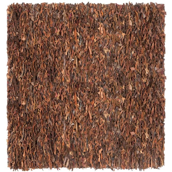 SAFAVIEH Leather Shag Saddle 8 ft. x 8 ft. Square Solid Area Rug
