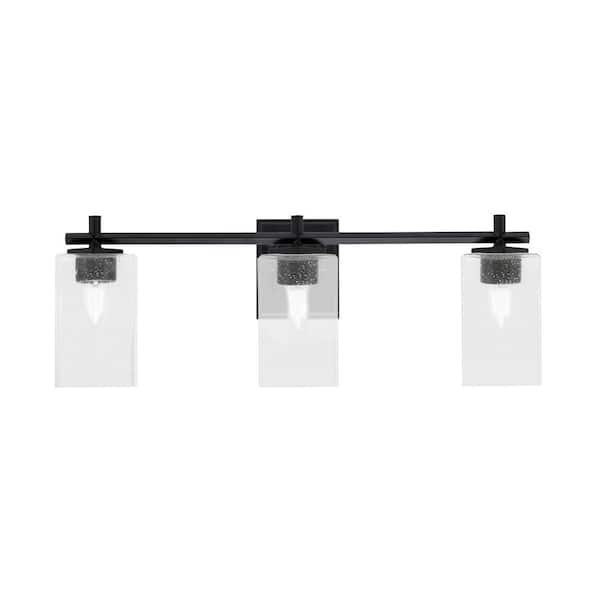 Unbranded Bridgewater 25 in. 3 Light Vanity Light Matte Black with 4 in. Square Clear Bubble Glass Shades, No Bulbs Included