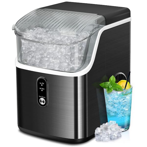 COWSAR 8.66 in. 33 lbs. Countertop or Portable Nugget Ice Maker in Black Stainless Steel