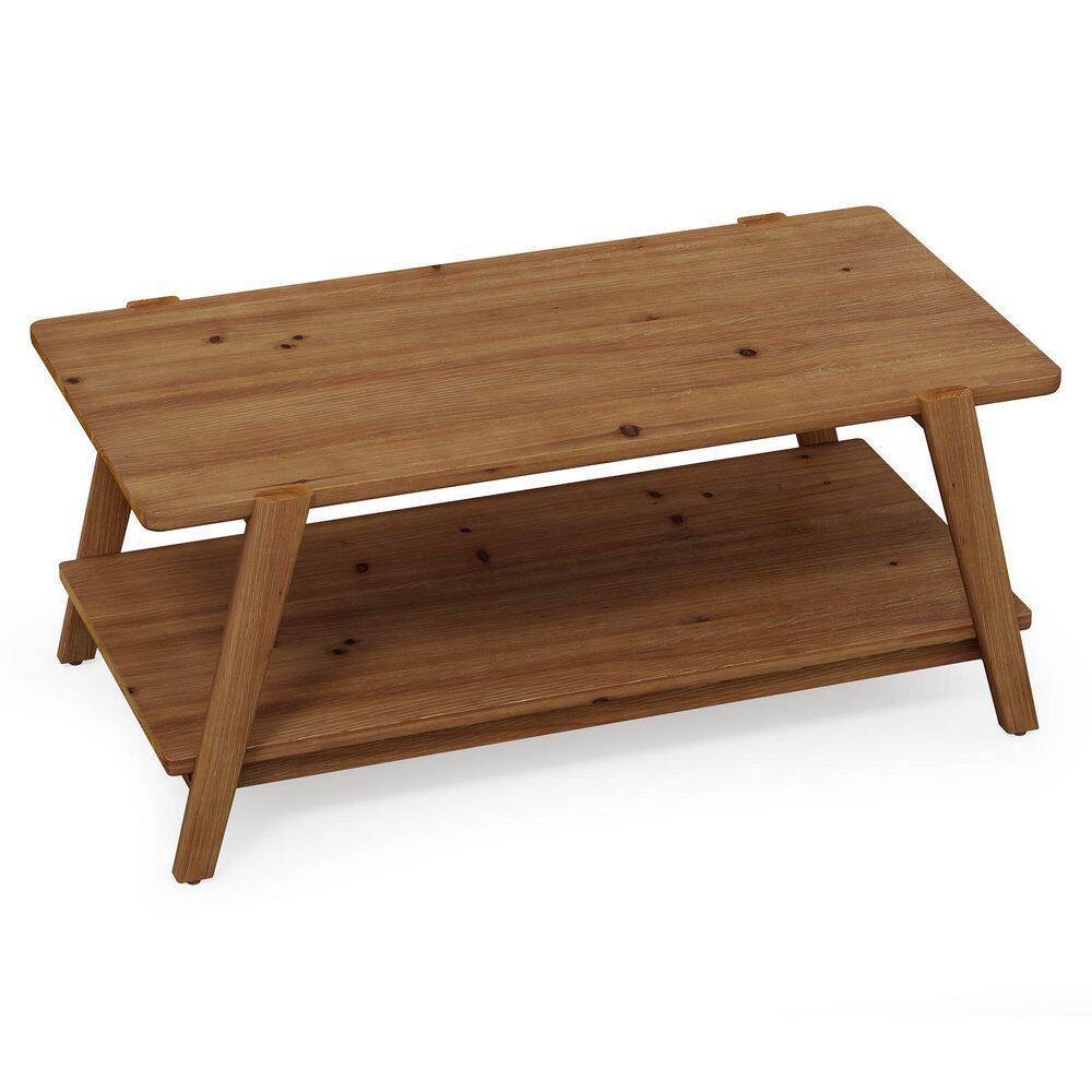 Kerlin 47 in. Rectangle Brown Solid Wood Coffee Table with 2-Tier Shelf, Accent Center Cocktail Tea Table